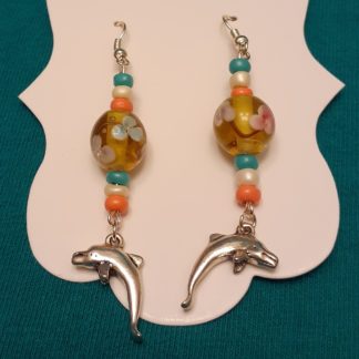 Flowered beads w/ Dolphin charm earrings