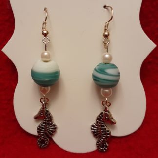 Coastal beads w/ seahorse charm earrings